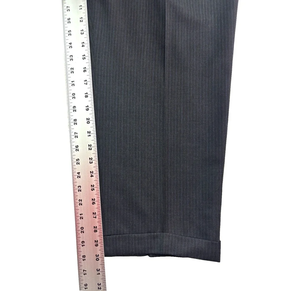 vtg Chaps Ralph Lauren 48L 40x30 Charcoal Pinstripe 2pc Pant Suit Pleated Cuffed